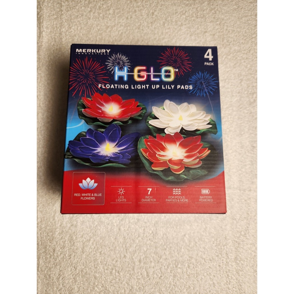 Merkury 4pk 7" Floating LED Lily pads lights for Ponds & Pools - Warm White